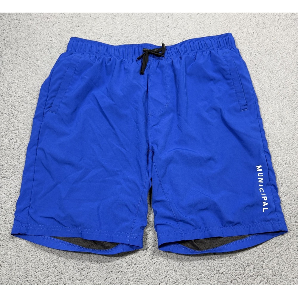 Municipal Shorts Mens Medium Blue Athletic Running 8 Inseam Zip Pocket